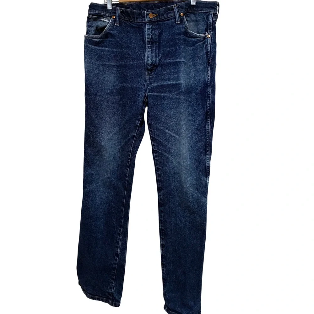Wrangler 947STR Mens Slim Fit Cowboy Cut Dark Wash Denim‎ Jeans 38x34 Tall